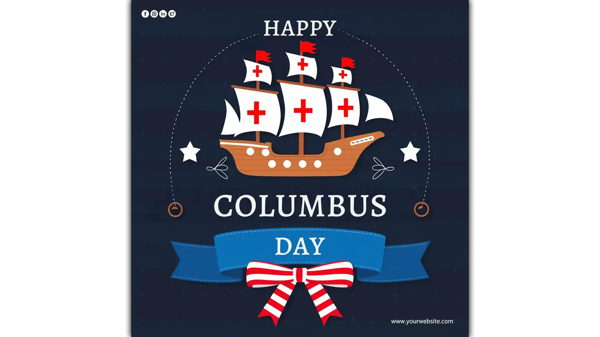 Instagram Post Design for Columbus Day Featuring Iconic Ship and Ribbon image